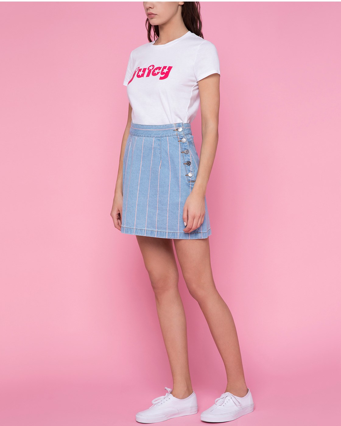 Juicy Couture Pinstripe Denim Skirt