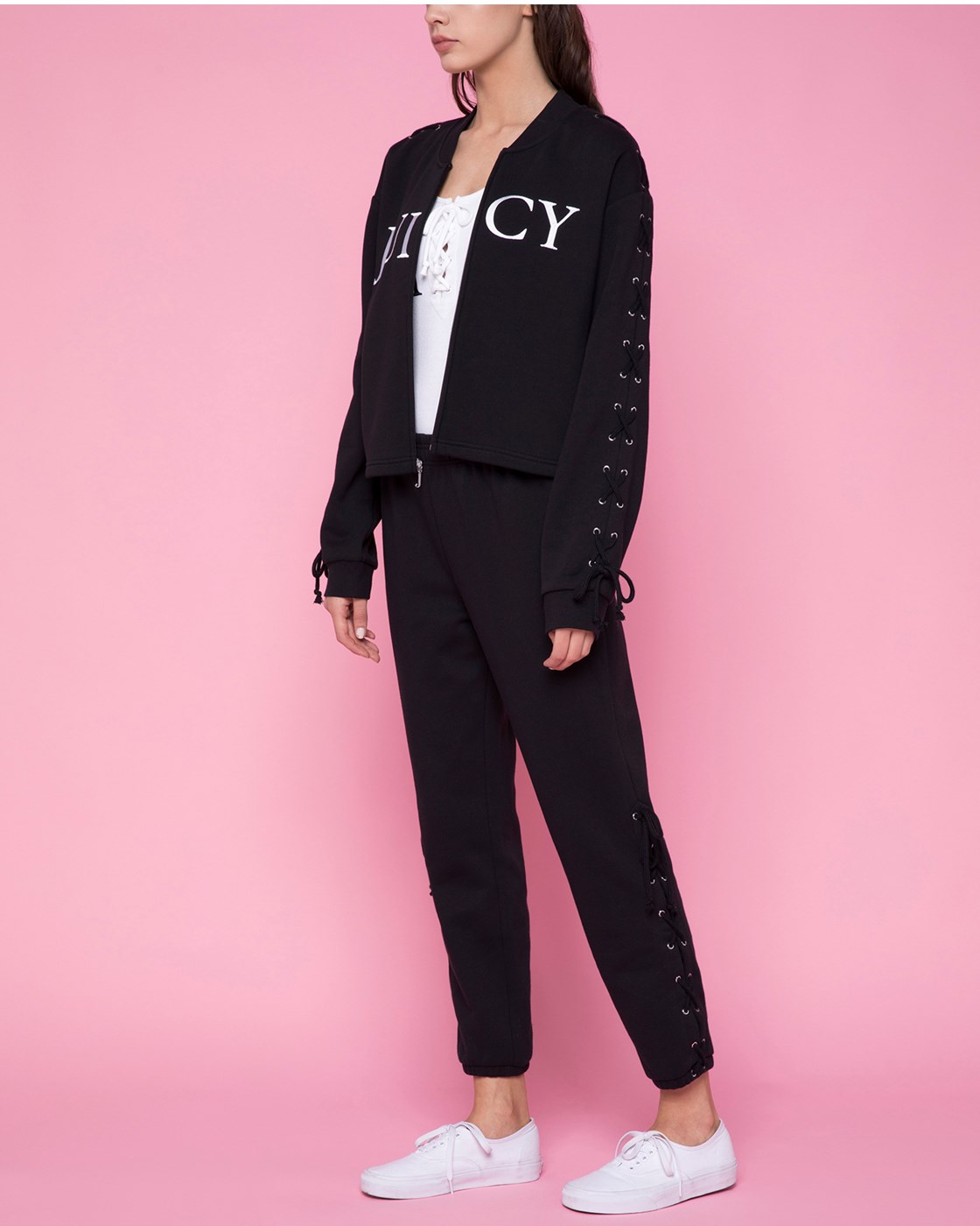 Juicy Couture Fleece Lace Up Bomber Jacket