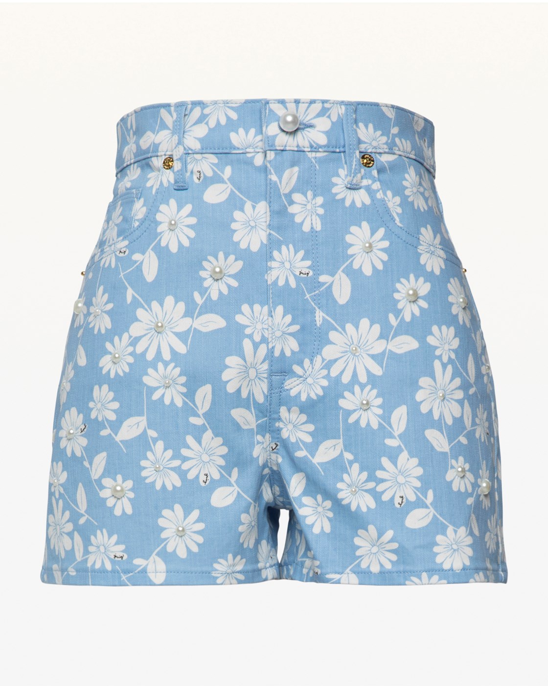 Juicy Couture Faux Pearl Embellished Sketched Daisies Denim Short
